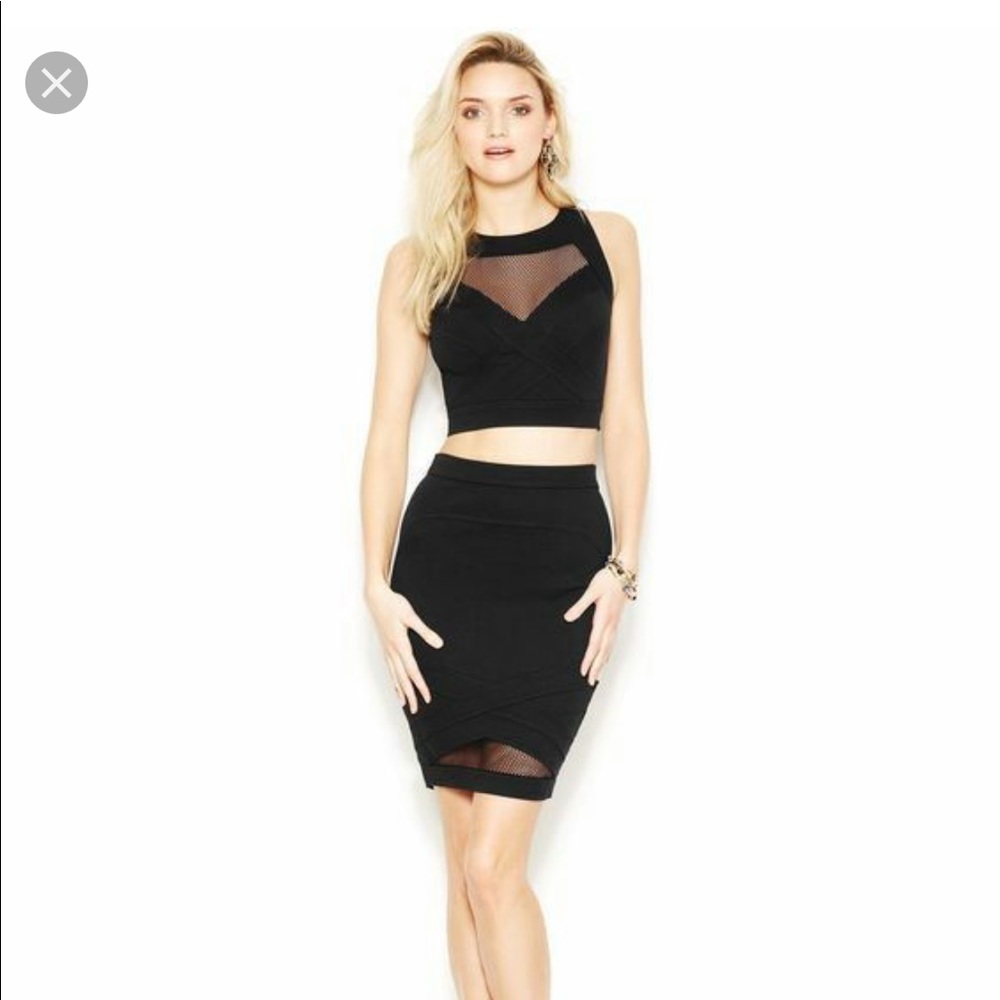 Guess mesh pencil skirt and crop Top set